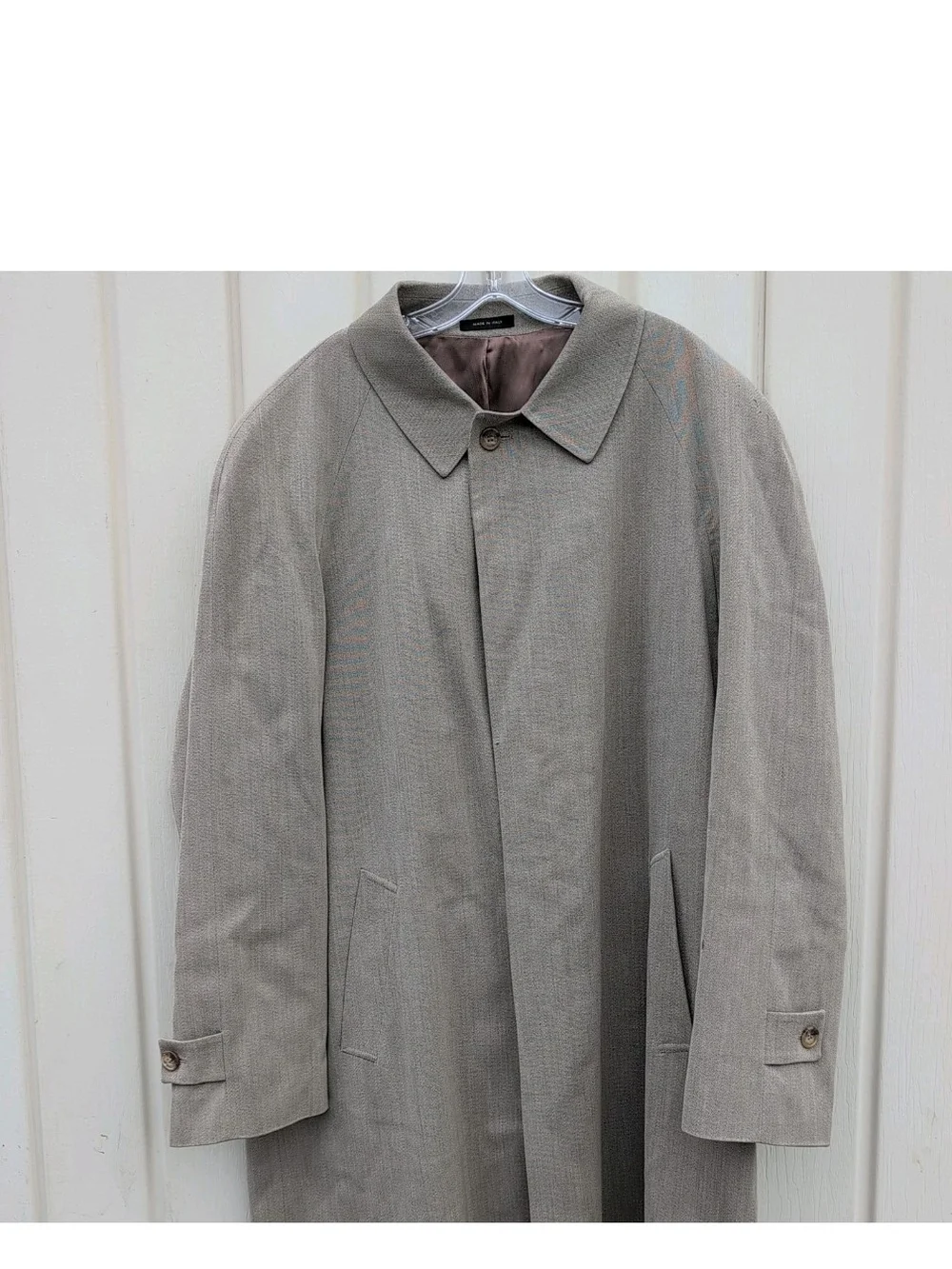 Tom James Overcoat Mens 48R Beige Loro Piana Storm System Wool Rain Wind Trench